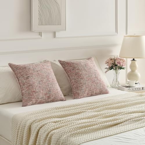 FUTEI Pack of 2 Tweed Chenille Throw Pillow Covers 18x18 Inch, Blush by FUTEI - Used condition - Image 6