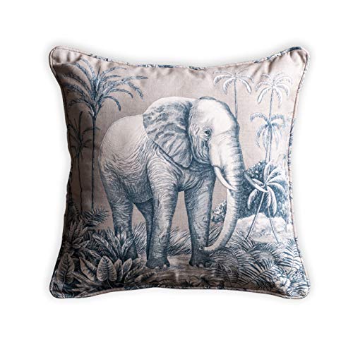 Maison D' Hermine Decorative Cushion Cover 100% Cotton 18"X18" Throw Couch Cover Washable Square Pillowcases With Invisible Zipper For Sofa, Couch, Savana Jouy - Blue (Elephant) - Spring/Summer #TOP17