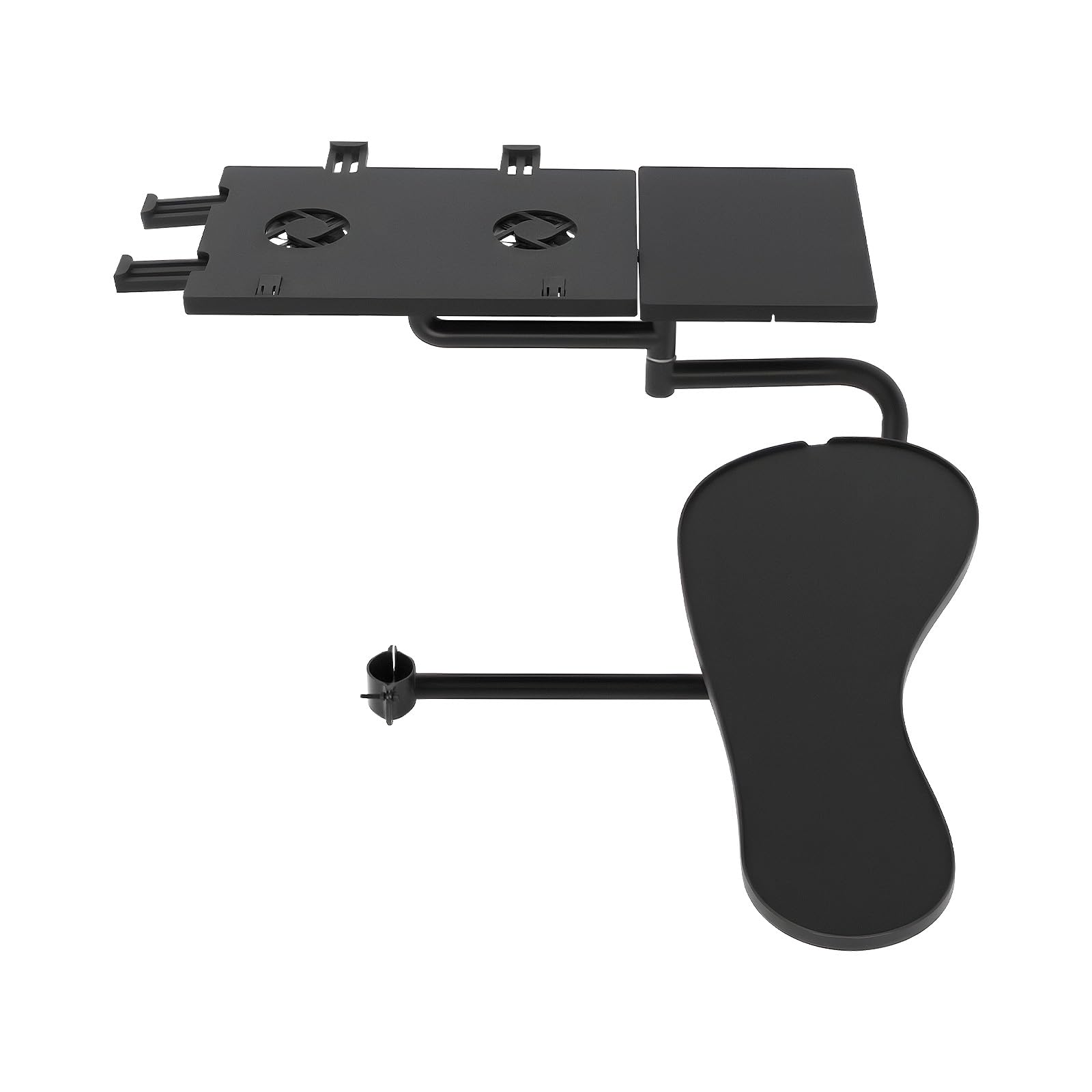 Supporto per tastiera, mouse e computer portatile, morsetto per sedia con 2 ventole e tappetino per mouse, supporto per tastiera regolabile a 360°, supporto per polso ergonomico per sedie