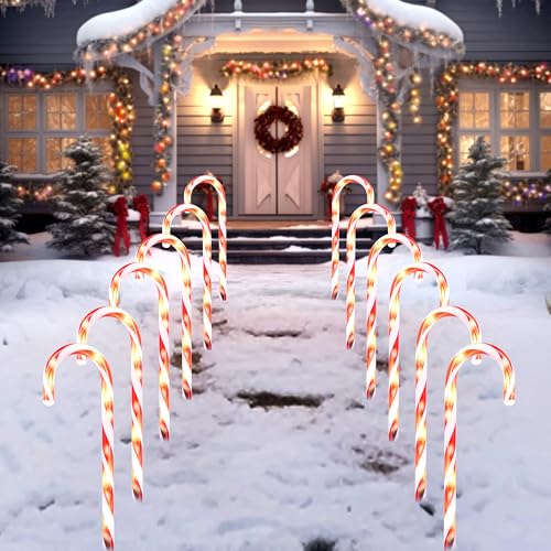 Joiedomi 12 Pcs Christmas Candy Cane Pathway Markers Lights, 12” Stakes Lights with Warm White, Waterproof Outdoor Decorations for Holiday Xmas Indoor,Yard,Patio,Garden,Walkway by Joiedomi - Image 9