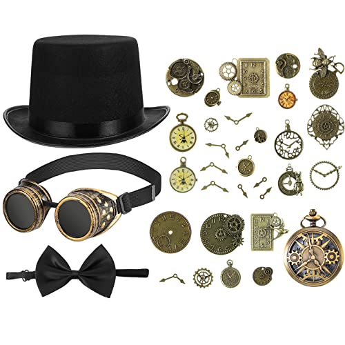 Funrous 34 Pcs Steampunk Costume Accessories for Men, Top Hat