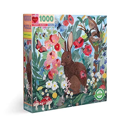 eeBoo 1000 Piece Puzzle - Poppy Bunny Jigsaw Puzzle for Adults, Square 23" x 23" Made with Recycled Board & Vegetable-Based Ink by eeBoo - Used condition - US$12.57