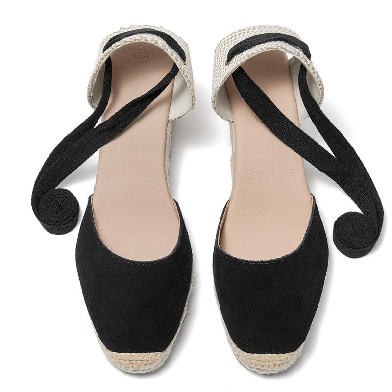 Image of Womens Espadrille Wedge Sandals Closed Toe Platform Lace Up Ankle Strap Slingback Summer Dress Shoes