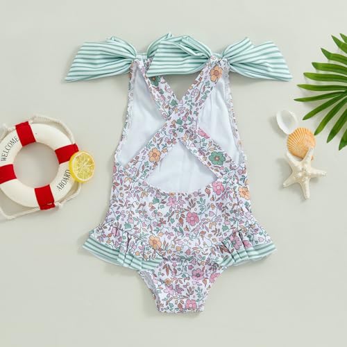 Image of Toddler Kids Girl One Piece Swimsuit Floral Sleeveless Backless Swimwear Bowknot Ruffled Bathing Suit Beachwear