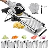 Cortador de alimentos de mandolina, cortador de verduras ajustable, mandolina, cortador de verduras, procesador de alimentos, con cuchillo de pelar, cepillo y guantes a prueba de cortes
