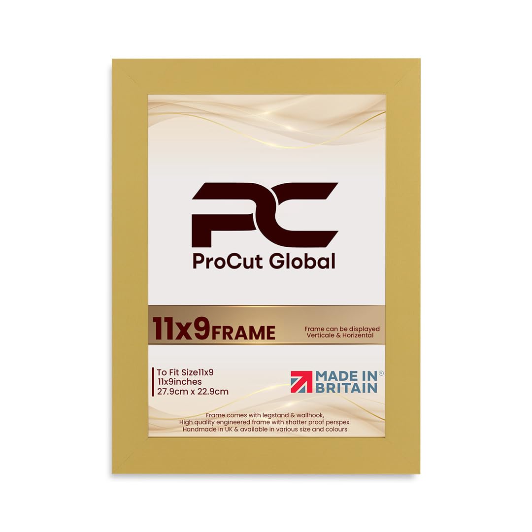 Procut Global 11X9 Mustard Yellow Picture Frames - Modern Wooden Photo Frame with Shatterproof Perspex for Wall or Tabletop - Perfect for Posters, Certificates, Prints - Sizes & Colors Available