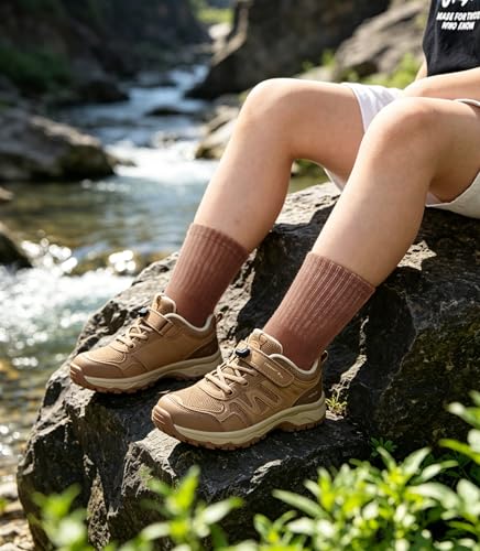 Fiveluck 6 Pairs Boys Athletic Crew Socks, Cotton Basic School Uniform Breathable Casual Sports Socks, Brown, 3-5T — view 3
