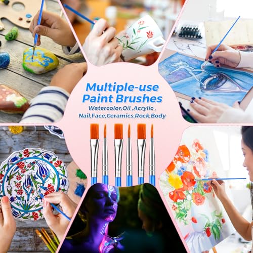 Image of 162 Pcs Paint Brushes Bulk, Round Flat Tip Acrylic Paint Brushes Set for Kids Classroom Crafts Oil Watercolor Canvases Face Painting Touch Up