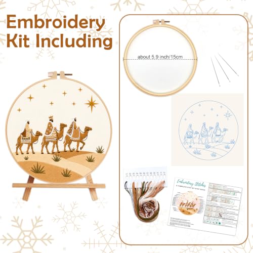 Image of Nuberlic Embroidery Kit for Beginners, Three Wise Men Christmas Scene