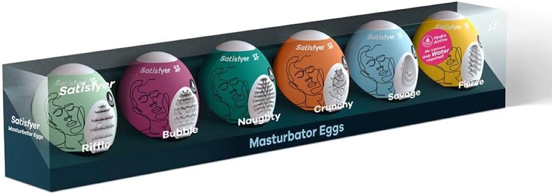 Satisfyer Masturbator Egg 6 Pack - Stroker for Male Masturbation, Portable Pleasure Sleeve, Super-Stretchy, No Lubricant Required, Disposable, Single-Use (Assorted)