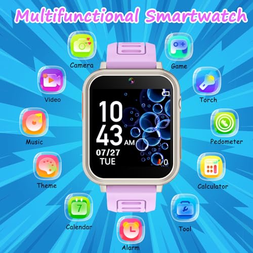 Smart Watch for Kids Ages 4-12, 24 Puzzle Games HD Touch Screen Camera Alarm Clock Birthday Gift for Girls 6-9 Years Old2