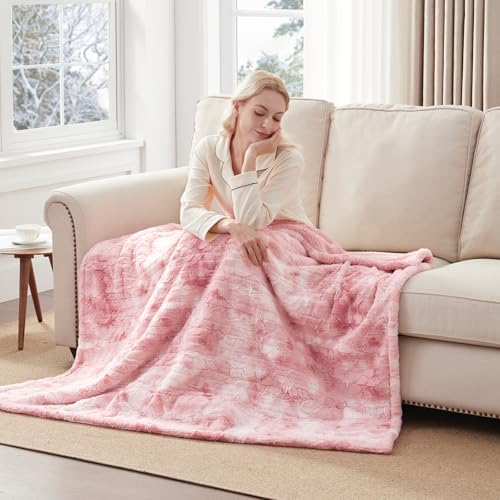 Image of Westinghouse Electric Throw Blanket, Faux Fur Heated Blanket with 6 Heating Levels & 2-10 Hours Auto Off, Soft Cozy Sherpa Heated Blanket Washable Blanket (50 inch x 60 inch Throw Size, Pink)