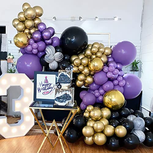 PartyWoo 140pc Black & Purple Balloon Garland Kit, Purple, Black & Metallic Gold Balloons, Multi-color, Unisex Adult, Birthday & Wedding Decorations