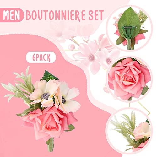 image for Jexine 12 Pcs Boutonniere and Corsage for Wedding Party Flower Wrist C