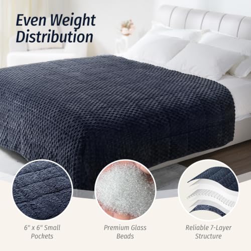 Image of Wemore Fleece Weighted Blanket for Adults (60 inch x 80 inch 15lbs, Grey-Blue), Dual Sided Cozy Soft Sherpa Heavy Blanket, 3D Imitation Turtle Shell Warm Jacquard Flannel Weighted Blankets for Couch and Bed