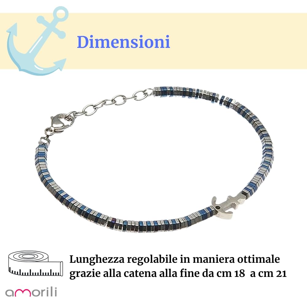 Bracciale Uomo Ancora in Acciaio Inox Blu con Zircone | Braccialetto Nautico Marinaro Elegante e Regolabile | Gioiello Maschile Simbolo di Forza e Libertà | Idea Regalo per Uomo di Mare bcc1853b