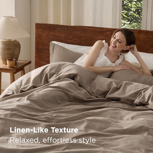 Bedsure 100% Washed Cotton Duvet Cover Cal King - Latte Minimalist Cotton Duvet Cover Linen Like for All Seasons - GentleSoft™ Plain Simple Bedding (Latte, California King, 104"x98")