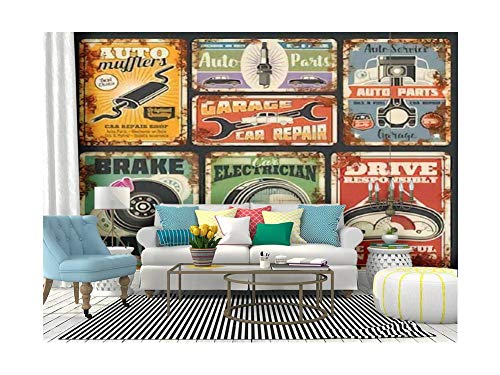 Self Adhesive Wallpaper Roll Paper Garage or car repair service rusty metal banner Vehicle mechanic Removable Peel and Stick Wallpaper Decorative Wall Mural Posters Home Covering Interior Film