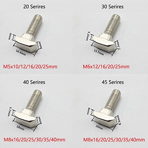 Image of T Bolt Set Screw Bolt Fastener Tool for T-Slotted Aluminum Extrusion Nickel Plated Carbon Steel 45 Series M8X35mm 20PCS