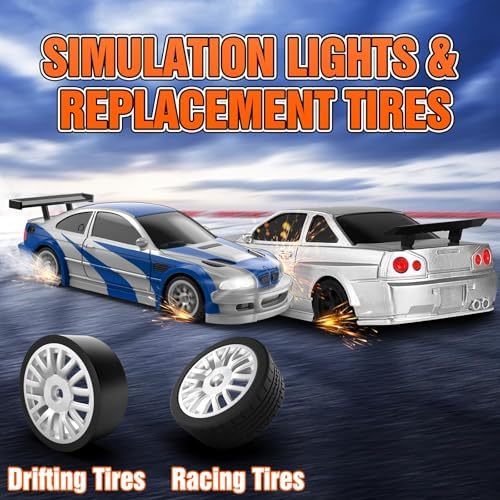 RC Drift Car, 1/43 Mini RC Drift Car with Gyroscope, 2.4GHz Full Proportional Remote Control Cars, 4WD High Speed Racing with Lights, Racing Tires, Model Cars Gift for Adults, Kids, Boys, Girls (Grey) - 3