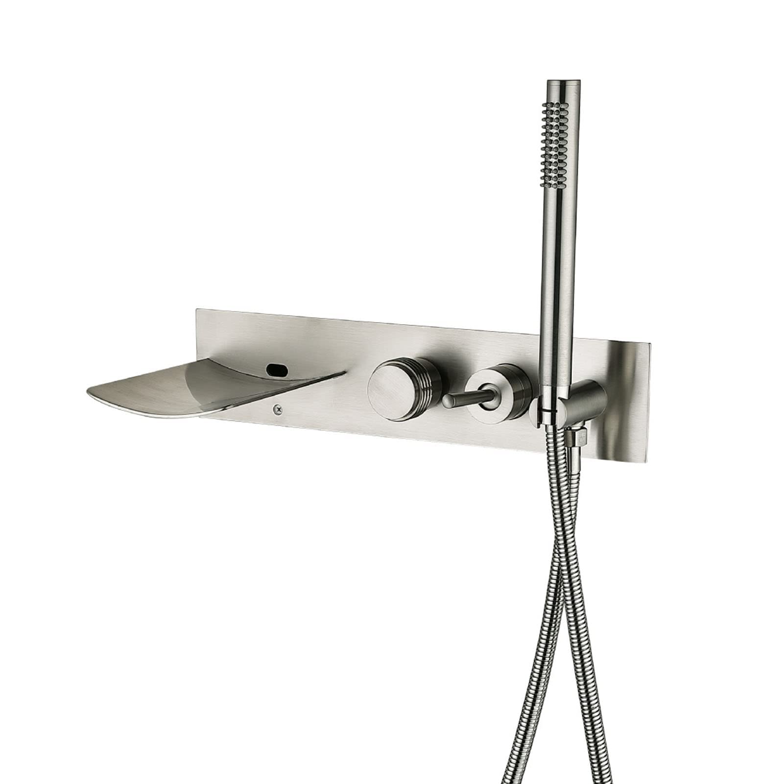 CWCQGH Wall Mounted Bathtub Faucet, Bathtub Faucet with Hand Shower, Single Handle Waterfall Bathtub Faucet, Brass Bathroom Mixer Tap, Shower Faucet Set,Brushed Gold,Brushed Nickel