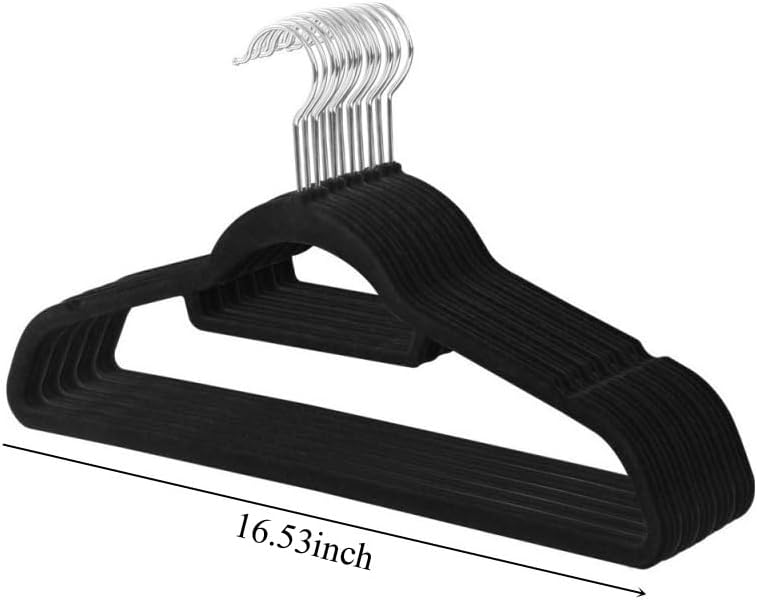 Velvet Non-Slip Hangers 10-Pack with Tie Bar, Flocked Slim Suit Hangers 360 Rotating Hook – Space Saving Closet Organizer for All Clothing (10, Black)