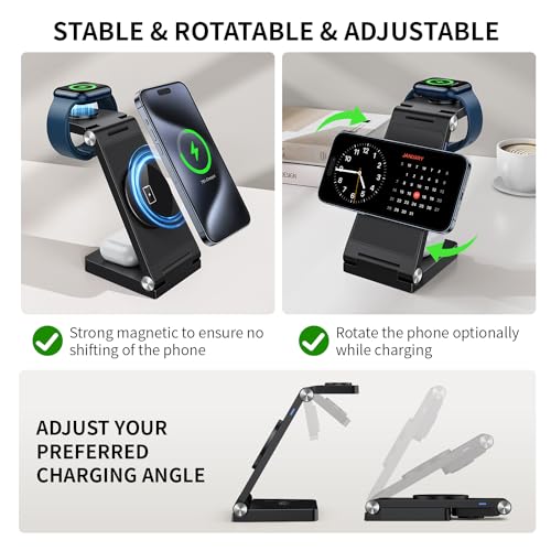 Image of RYND 2026 Traveling Wireless Mag-Safe Fast Charging Station,Magnetic 3 in 1 Charger with Light for iPhone 16 15 14 13 12 Pro Max Plus,Apple Watch Series & Air pods 4 3 2 Pro-Gifts for Wife & Husband