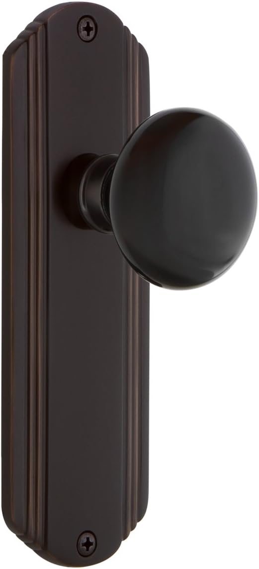 Nostalgic Warehouse Deco Plate with Black Porcelain Knob, Double Dummy, Polished Brass
