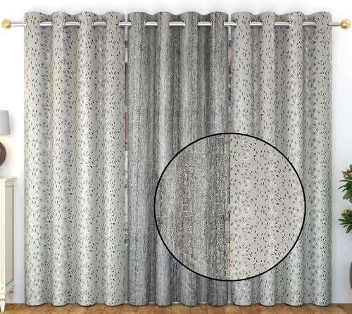 Image of FRESH FROM LOOM Grommet Room Darkening Curtains for Door 9 Feet |Big Window Curtain Premium Polyester Weaved Parda|Modern Parde for Living Room Bedroom|Jacquard Screens(Set of 3,Grey)