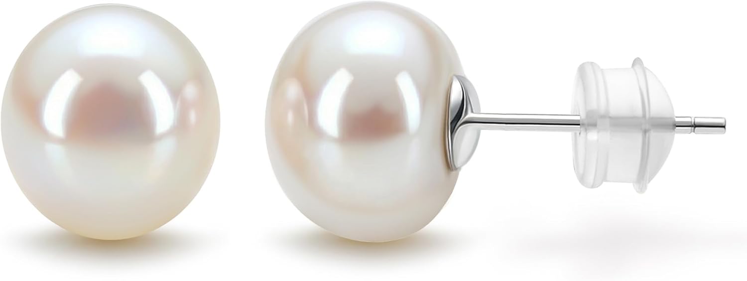 NORBU S925, AAA+ Button Freshwater Stud Pearl Earrings for Women, Timeless Elegant Gifts for Her Mom Wife, Mothers Day/Wedding Anniversary/Christams