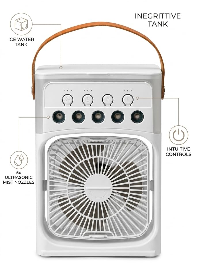 Image of Portable 360 Rotation USB-C Rechargeable 3 Fan Speeds Mini Air Cooler for Desk Room & Outdoor Use