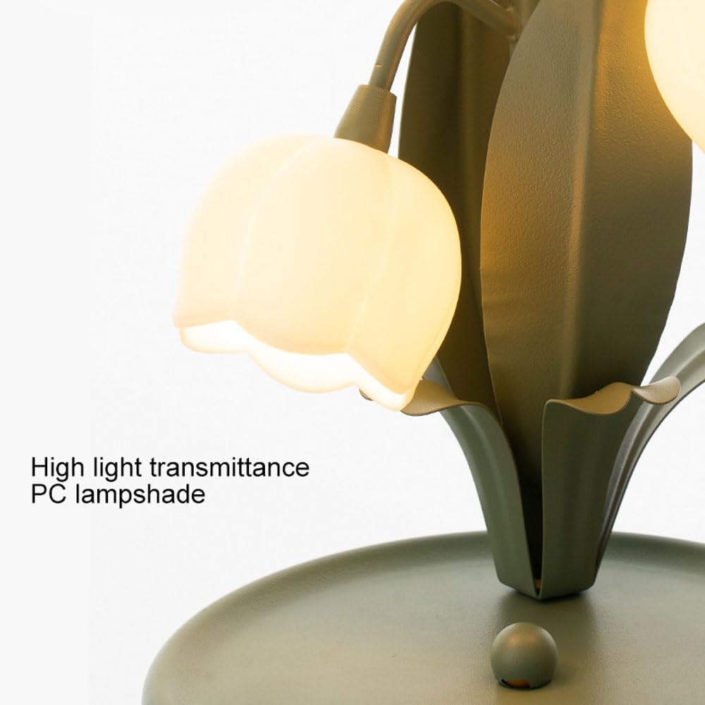 Jadssox Blumen-Tischlampe, nordische grüne Nachttischleuchte, Maiglöckchen-Lampe, G4-Desktop-Nachttischlampe, Art-Deco-Säulen-Tischleuchten für Wohnzimmer, Schlafzimmer, Nachttisch-Desktop-Lampen