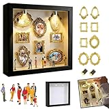 DIY Mini Museum Bilderrahmen, Mini Menschen Figuren Museum, Bilderrahmen zum Befüllen mit Golden Rahmen & Miniatur Menschen, Fotospeicher Bilderrahmens mit LED Licht für Deko Wohnzimmer Schlafzimmer
