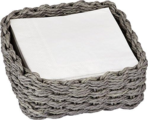 Thomas and Lucia Woven Basket Napkin Holder Caddy, Cocktail Size, Grey