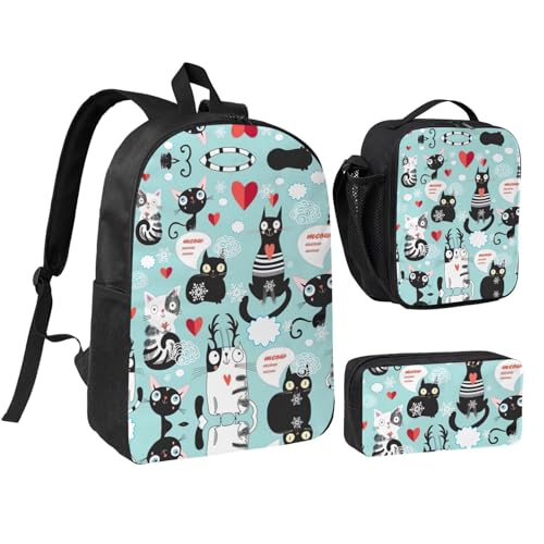 Mochila escolar de gatos con bolsa de almuerzo para excursiones y viajes juveniles