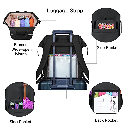 Knitting Bag Backpack,Leudes Yarn Storage Organizer Large Crochet Bag Tote Mother's Day Gift Yarn Holder Case For Carrying Projects, Knitting Needles, Crochet Hooks And Other Accessories (Black) #TOP3