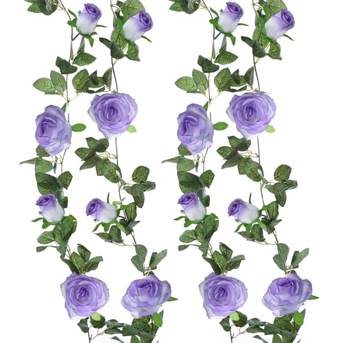 Felice Arts 2 Pack Pale Purple Artificial Floral Garland 6.5FT Rose Vine