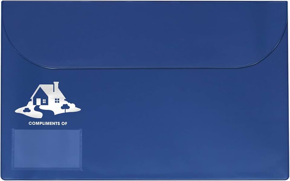 Legal Size Vinyl Document Folder with Clear Business Card Pocket, Real Estate Agent Supply Holds Closing Paperwork (Navy, House - 1 Pack)