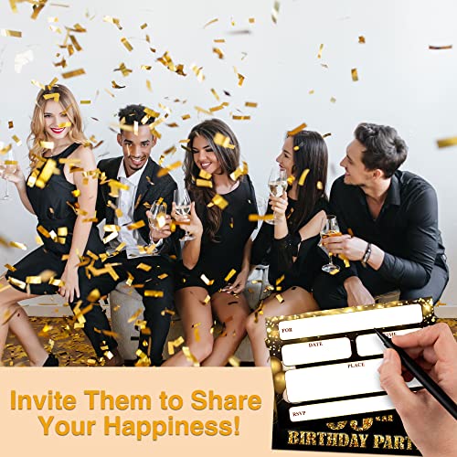 Invitaciones de cumpleaños 65 de oro negro YSTEP con sobres pack de 20 3