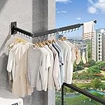 Wall Mounted Clothes Drying Rack, Collapsible Laundry Drying Rack, Retractable Foldable Drying Rack Clothing for Hanging Clothes,Black-Hooks - Image 5
