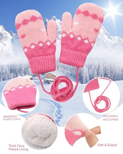 Toddler Warm Knit Winter Mittens Cute Boys Girls Kids Gloves, Soft Elastic Thick Faux-Plush Lined in Cold Weather2