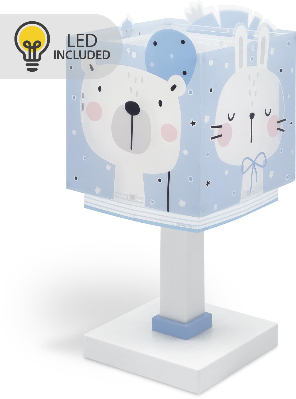 Dalber Lámpara Infantil de Mesilla Animales Azul 63111NT G4 | Lámpara infantil de mesa o mesita; animales jungla; G4 4W LED - Bombilla incluida; Luz Quitamiedos
