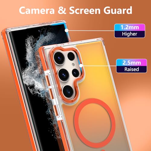 Image of Magnetic Case for Samsung Galaxy S22 Ultra [Compatible with Magsafe] [Cute Fashion Fluorescent Design] [1 Screen Protector] Slim Translucent Matte Case for Galaxy S22 Ultra 6.8 inch, Orange