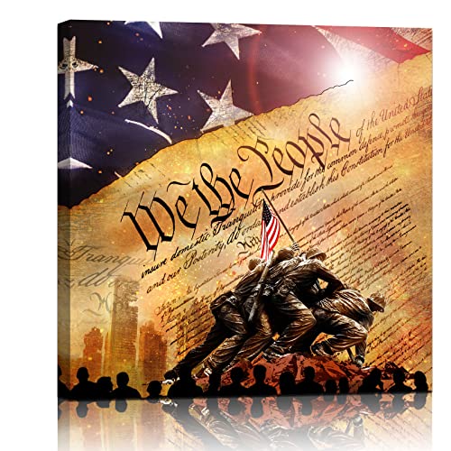 Flag Wall Decor, American Flag Wall Art, United States Marines Lwo Jima Canvas Print, Military Wall Art, Soldier Picture, Patriotic Wall Decor, Army Decorations, Constitution Poster, Old Glory, Country Gifts, Framed