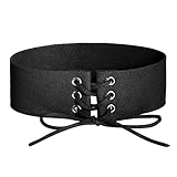  JewelryWe Schmuck Vintage Chic Choker Harajuku Samt Leder Halsband für Damen Mädchen Gothic Erstellbare Harness Halskette Kette Schwarz