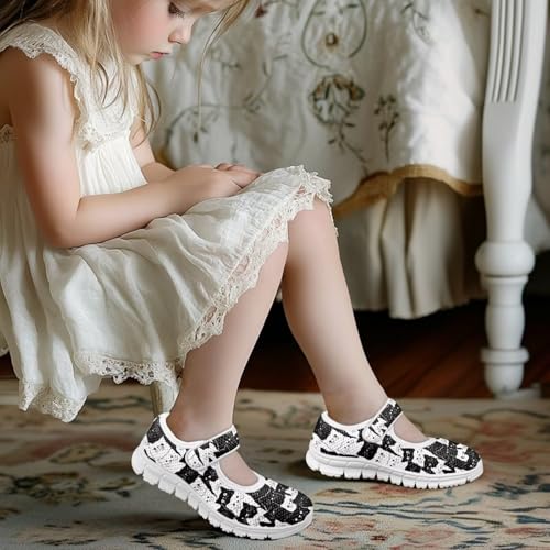 chaqlin Child Shoes Cat Print Girls Non-Slip Dress Shoes Mary Jane with Single Buckle Comfort Barefoot Shoes Lightweight Casual Walking Sneakers4