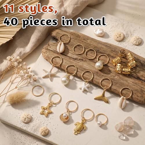40 piezas adornos para trenzas con conchas marinas doradas miniatura 3