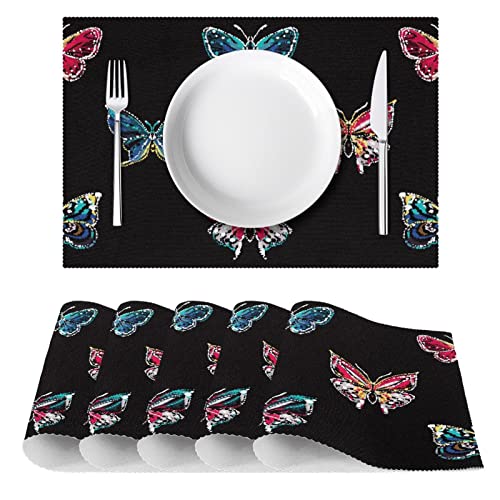 Set de table antidérapant résistant à la chaleur avec strass brodés de papillons
