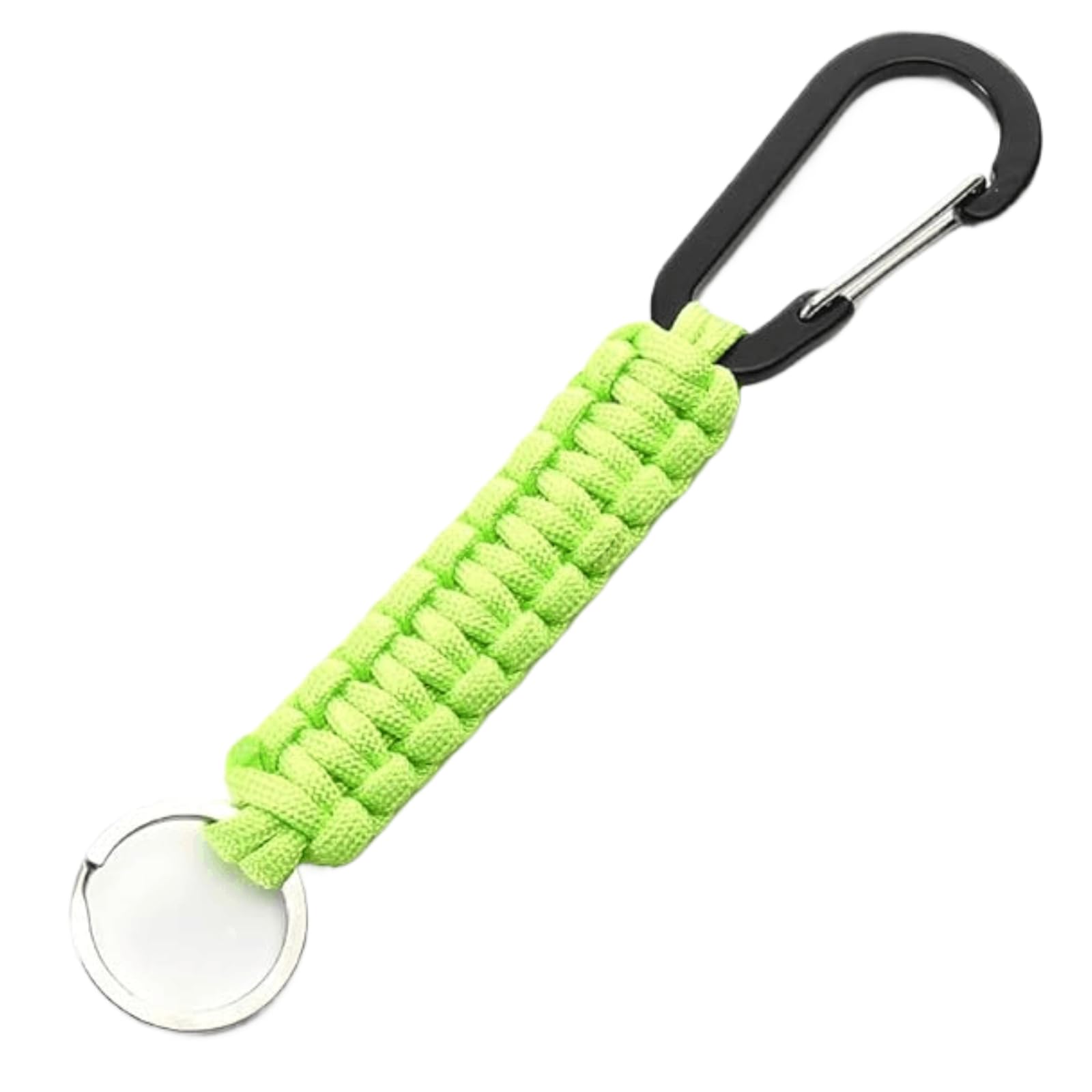 Tactical Paracord Keychain with Carabiner Clip –Fluorescent Green Heavy Duty Braided Rope Lanyard Key Holder – Outdoor Camping, Hiking, Survival Gear – Multi-Purpose Keychain for Men, Women,