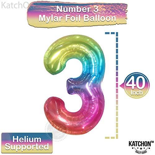 Image of KatchOn, Giant Jelly Rainbow Number 3 Balloon - 40 Inch | Number Balloons 3